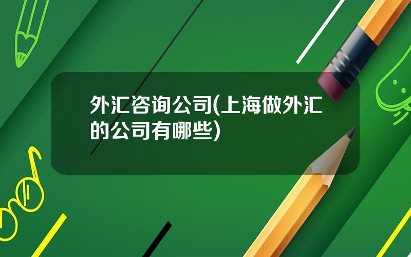 外汇咨询公司(上海做外汇的公司有哪些)